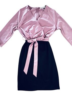 Grace Karin Pink and Black Midi Wrap Dress, size Large